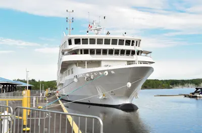 front view of cruise ship at Midland Harbour